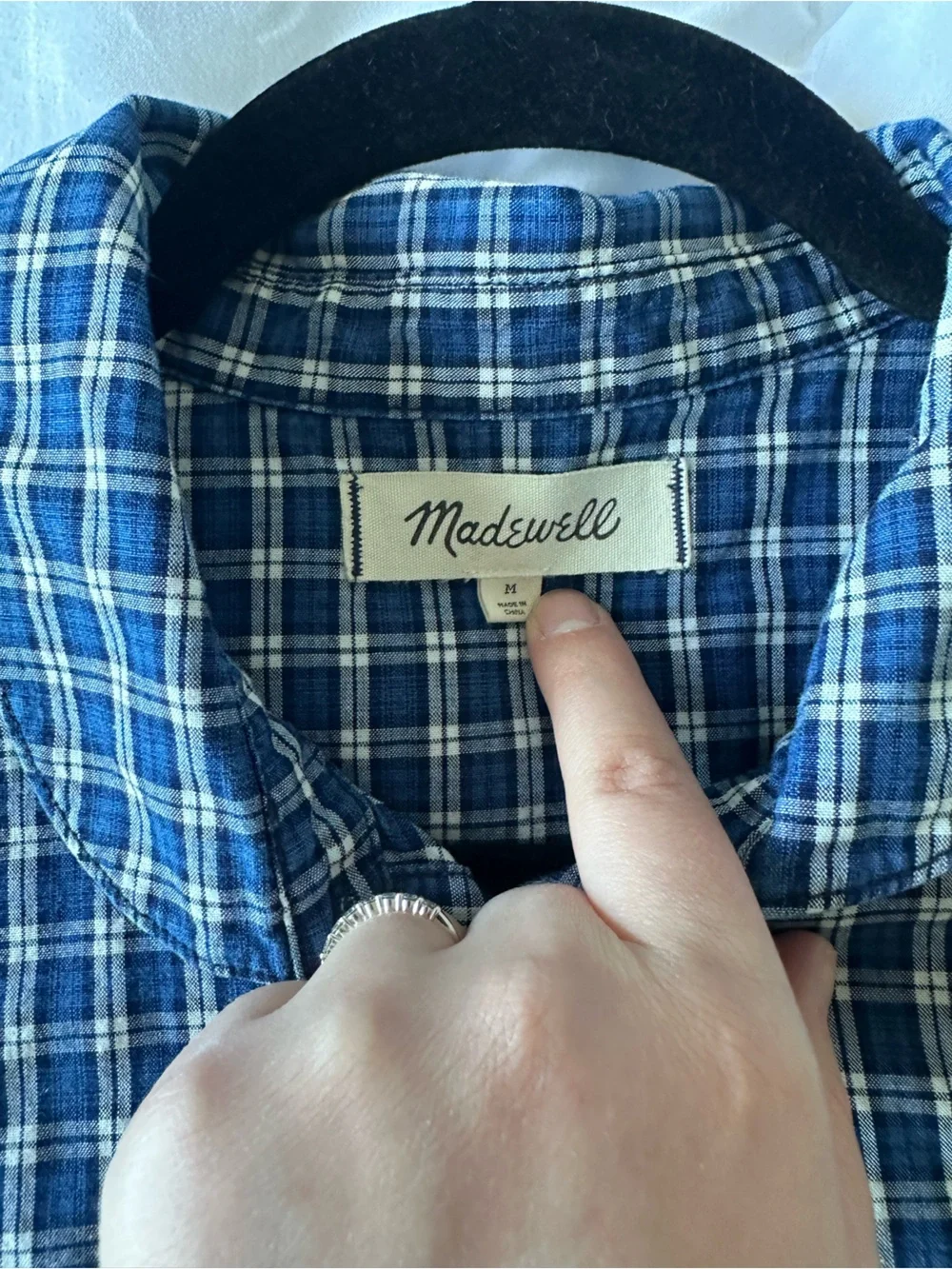 Madewell Blue Plaid Peter Pan Collared Blouse Puff Sleeve Size M Cottagecore